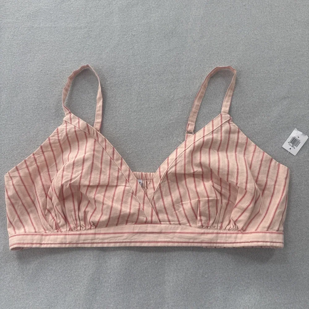 Old Navy Bralette Top Women's XL Cross-Front Poplin Smocked Striped Pink NEW